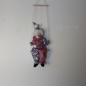 Whimsical Clown Wall Art in Red and Silver